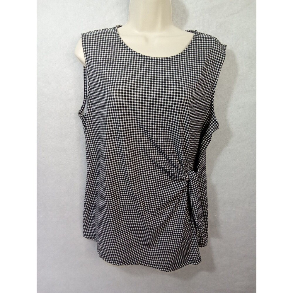 ELLE Womens XL Sleeveless Black And‎ White Checkered Blouse Ties round neck